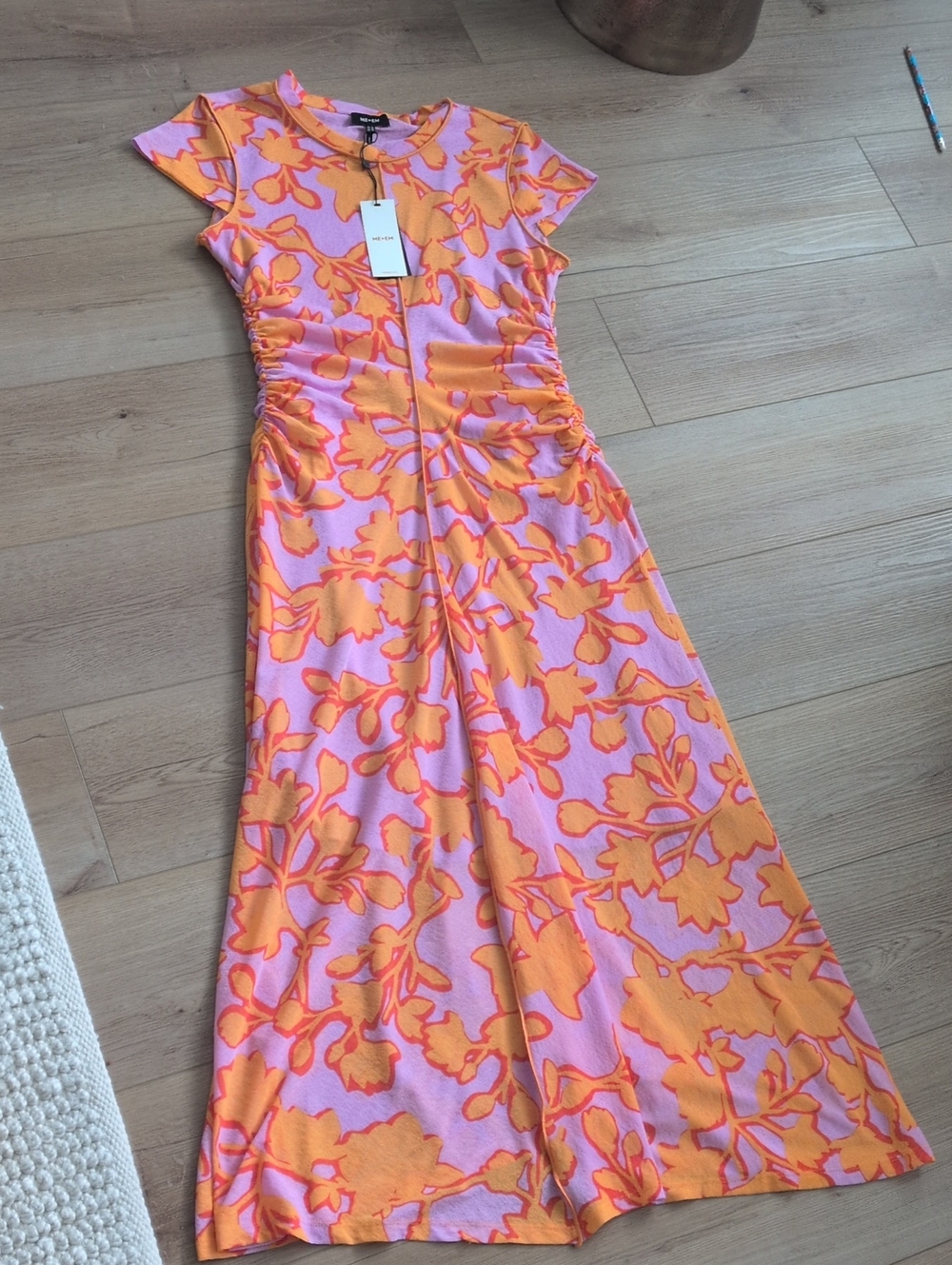 ME+EM Pink and Orange Floral Ruched Maxi Dress